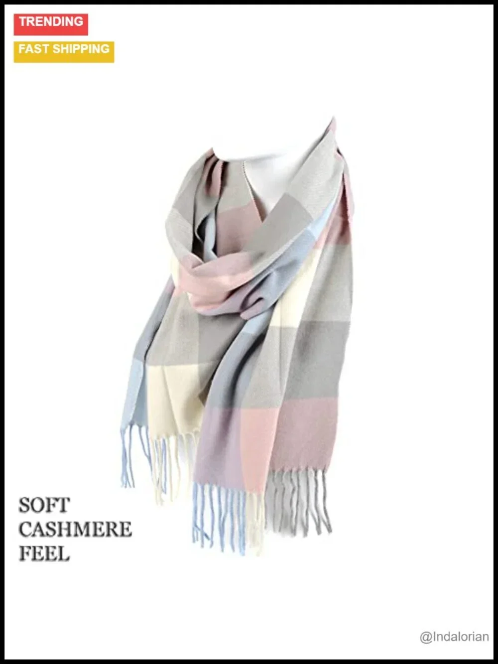 Plaid Cashmere Feel Acrylic Winter Scarf for Men and Women